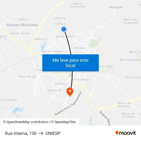 Rua Interna, 130 to UNIESP map