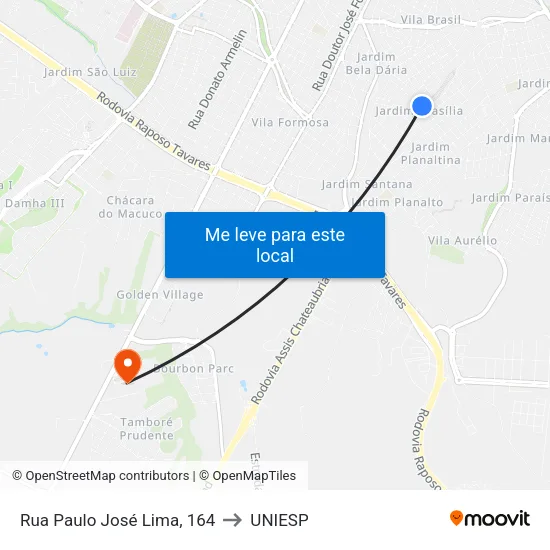 Rua Paulo José Lima, 164 to UNIESP map