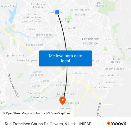 Rua Francisco Carlos De Oliveira, 61 to UNIESP map