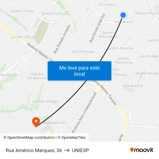 Rua Américo Marques, 36 to UNIESP map