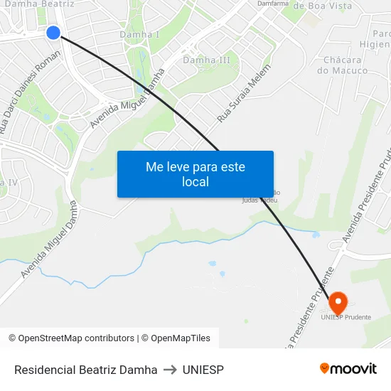 Residencial Beatriz Damha to UNIESP map