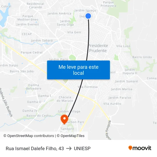 Rua Ismael Dalefe Filho, 43 to UNIESP map