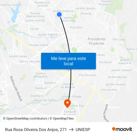 Rua Rosa Oliveira Dos Anjos, 271 to UNIESP map