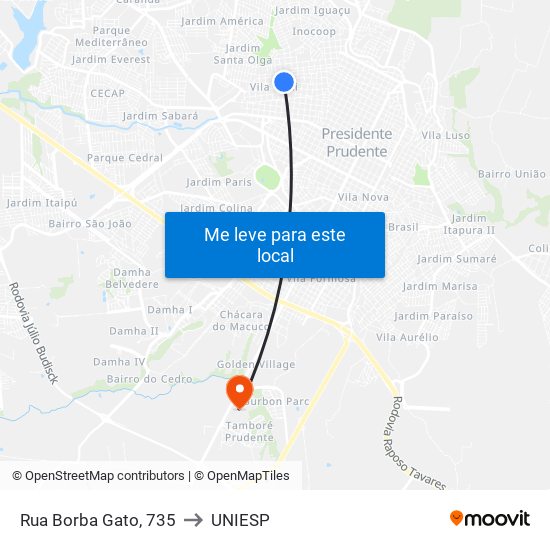 Rua Borba Gato, 735 to UNIESP map