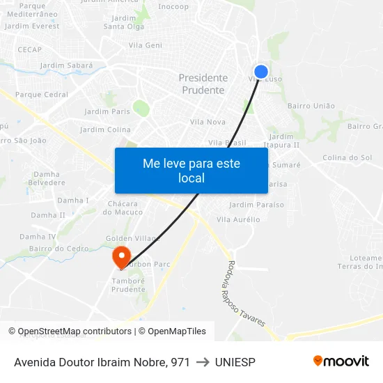Avenida Doutor Ibraim Nobre, 971 to UNIESP map