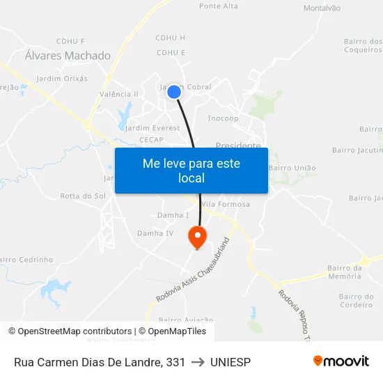Rua Carmen Dias De Landre, 331 to UNIESP map