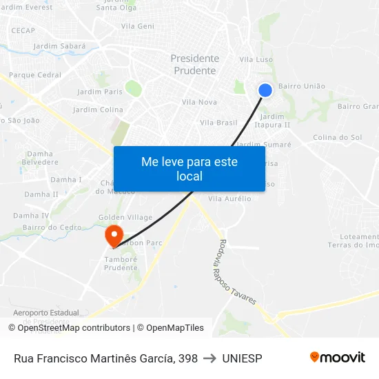 Rua Francisco Martinês García, 398 to UNIESP map