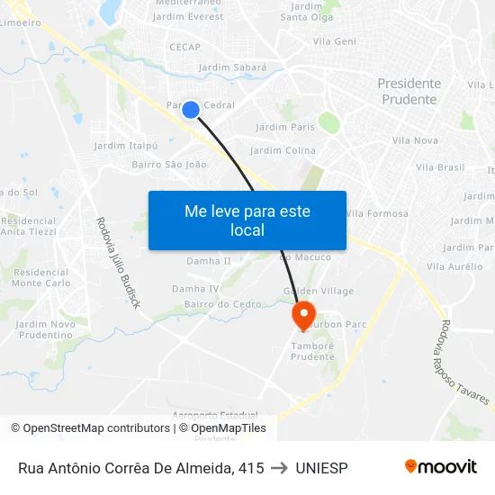 Rua Antônio Corrêa De Almeida, 415 to UNIESP map