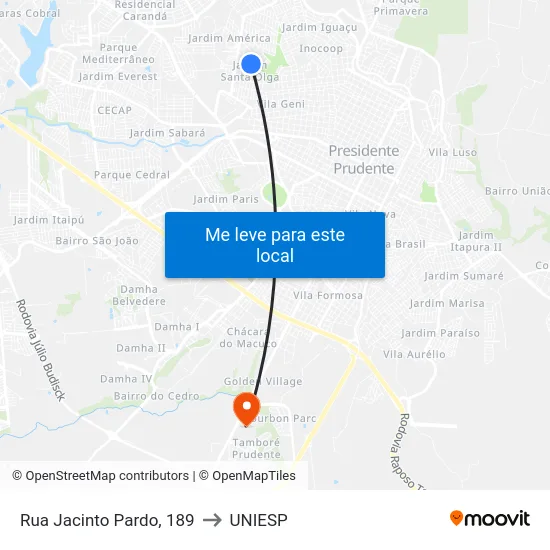 Rua Jacinto Pardo, 189 to UNIESP map