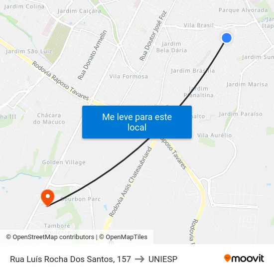 Rua Luís Rocha Dos Santos, 157 to UNIESP map