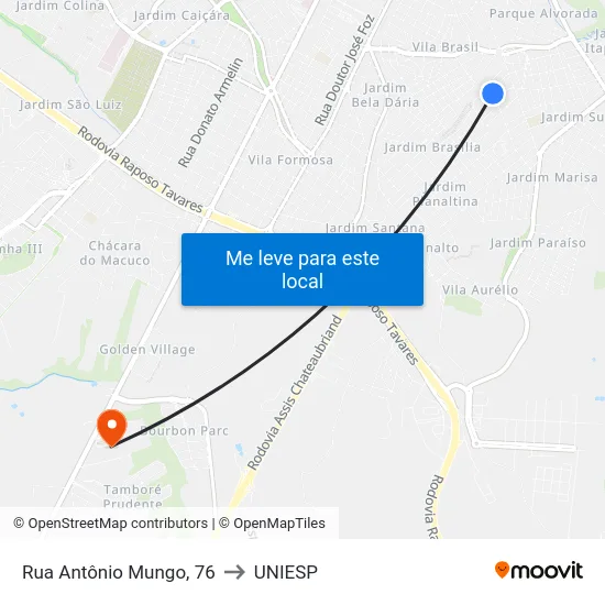 Rua Antônio Mungo, 76 to UNIESP map