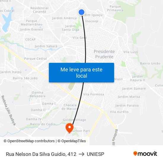 Rua Nelson Da Silva Guidio, 412 to UNIESP map