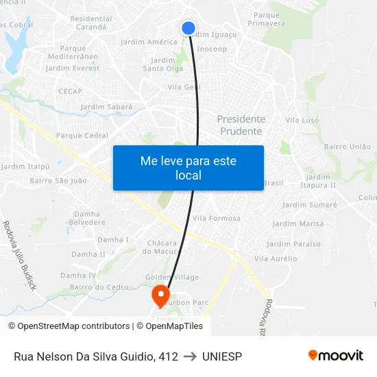 Rua Nelson Da Silva Guidio, 412 to UNIESP map