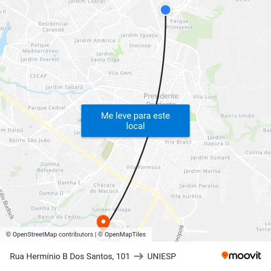 Rua Hermínio B Dos Santos, 101 to UNIESP map