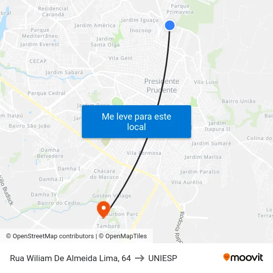 Rua Wiliam De Almeida Lima, 64 to UNIESP map