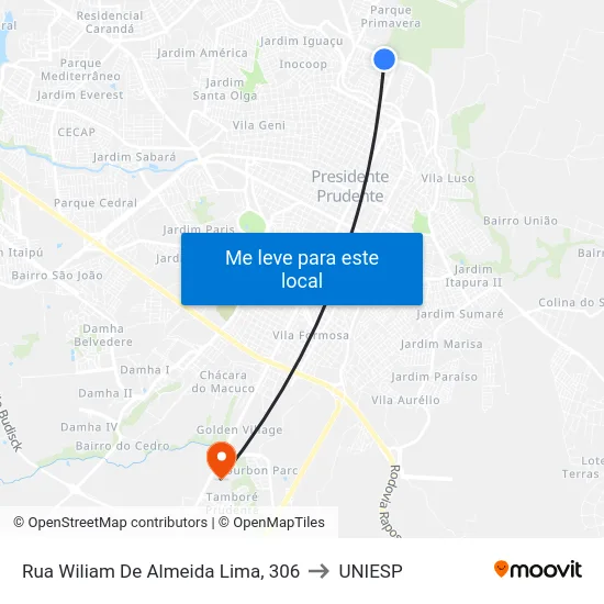 Rua Wiliam De Almeida Lima, 306 to UNIESP map
