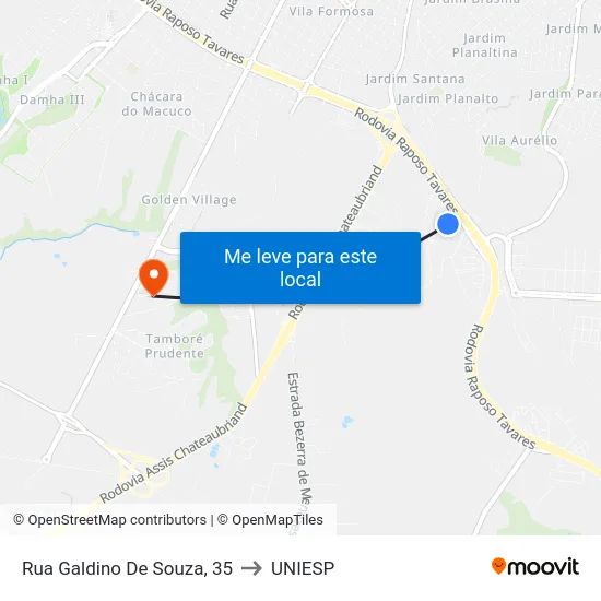 Rua Galdino De Souza, 35 to UNIESP map