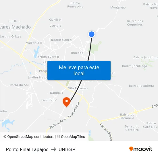 Ponto Final Tapajós to UNIESP map