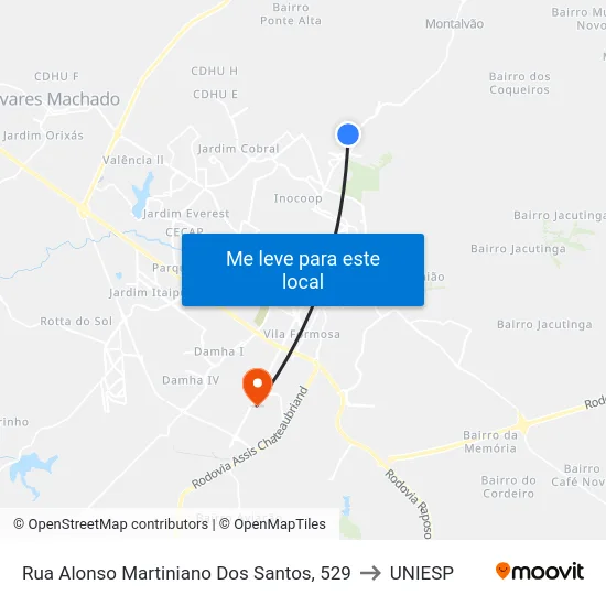 Rua Alonso Martiniano Dos Santos, 529 to UNIESP map