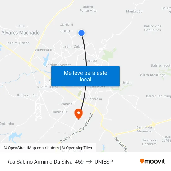 Rua Sabino Armínio Da Silva, 459 to UNIESP map