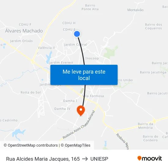 Rua Alcides Maria Jacques, 165 to UNIESP map