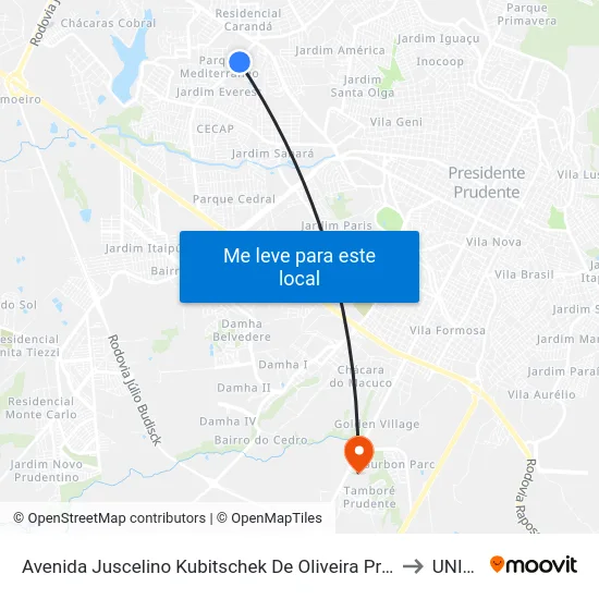 Avenida Juscelino Kubitschek De Oliveira Presidente, 2861 to UNIESP map