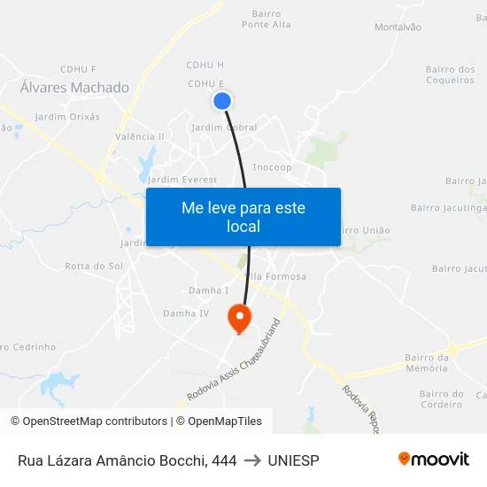Rua Lázara Amâncio Bocchi, 444 to UNIESP map