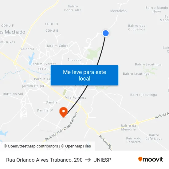 Rua Orlando Alves Trabanco, 290 to UNIESP map