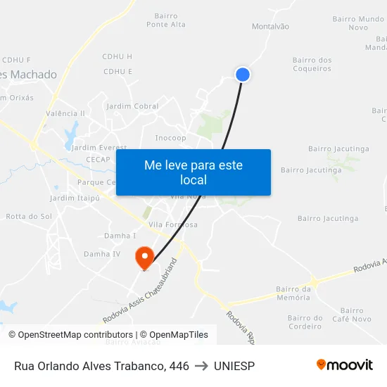 Rua Orlando Alves Trabanco, 446 to UNIESP map