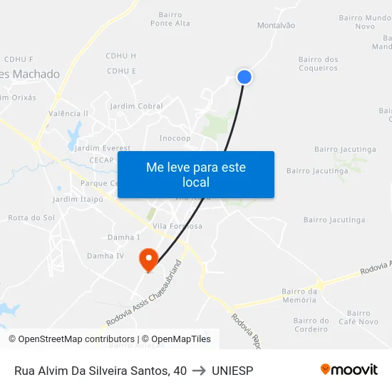 Rua Alvim Da Silveira Santos, 40 to UNIESP map