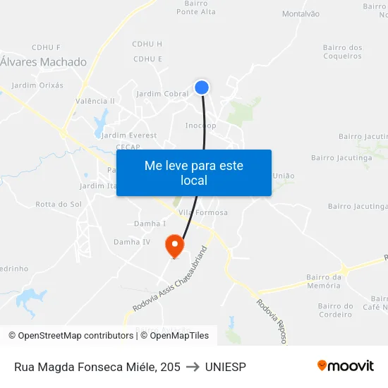 Rua Magda Fonseca Miéle, 205 to UNIESP map