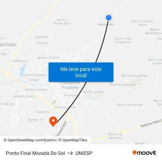 Ponto Final Morada Do Sol to UNIESP map