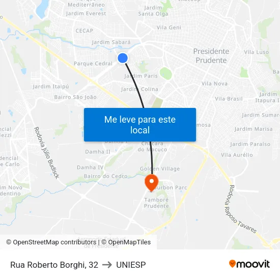 Rua Roberto Borghi, 32 to UNIESP map