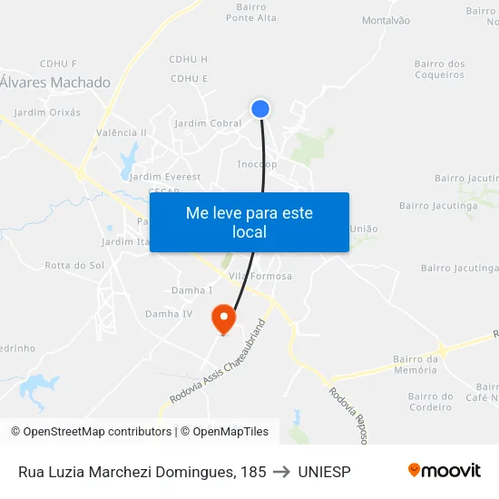 Rua Luzia Marchezi Domingues, 185 to UNIESP map