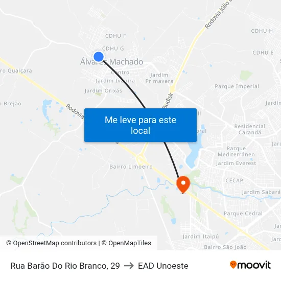 Rua Barão Do Rio Branco, 29 to EAD Unoeste map