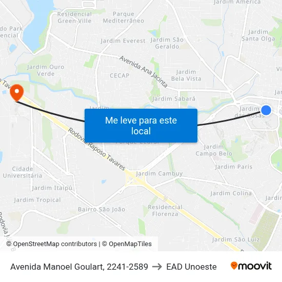 Avenida Manoel Goulart, 2241-2589 to EAD Unoeste map