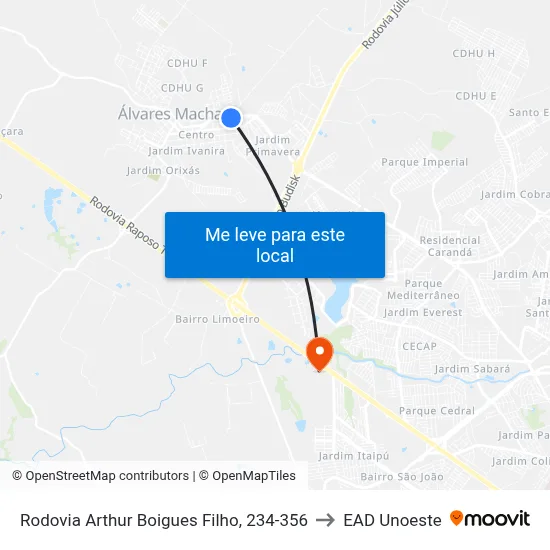 Rodovia Arthur Boigues Filho, 234-356 to EAD Unoeste map