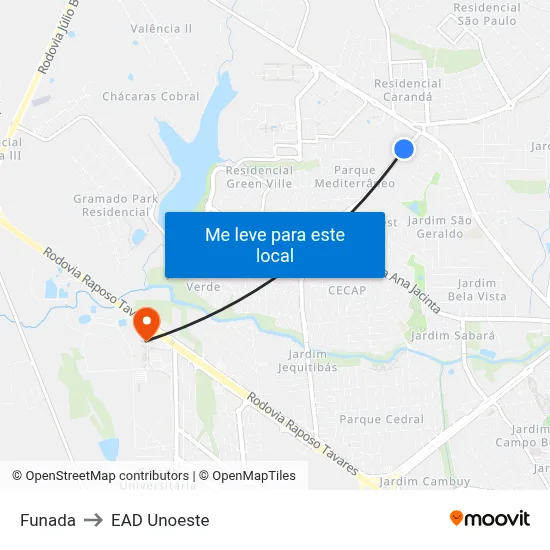 Funada to EAD Unoeste map