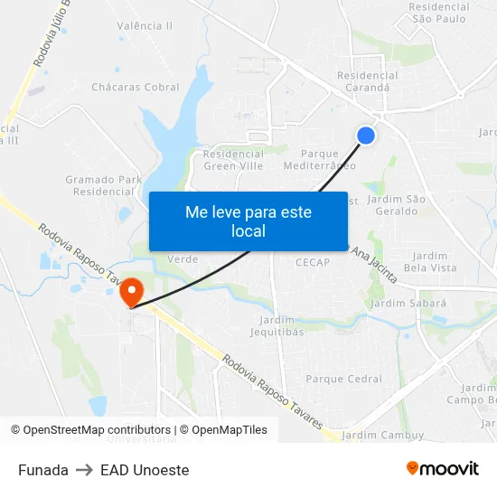 Funada to EAD Unoeste map
