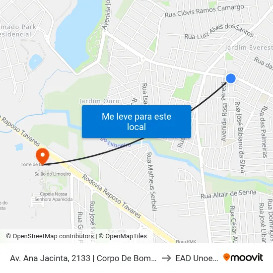 Av. Ana Jacinta, 2133 | Corpo De Bombeiros to EAD Unoeste map