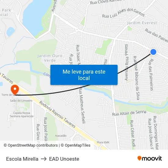 Escola Mirella to EAD Unoeste map