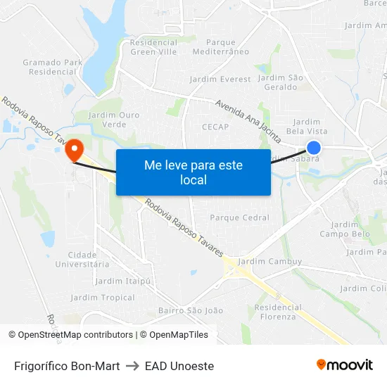 Frigorífico Bon-Mart to EAD Unoeste map