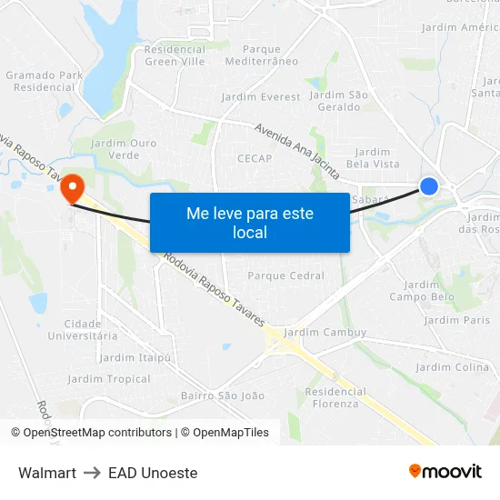 Walmart to EAD Unoeste map