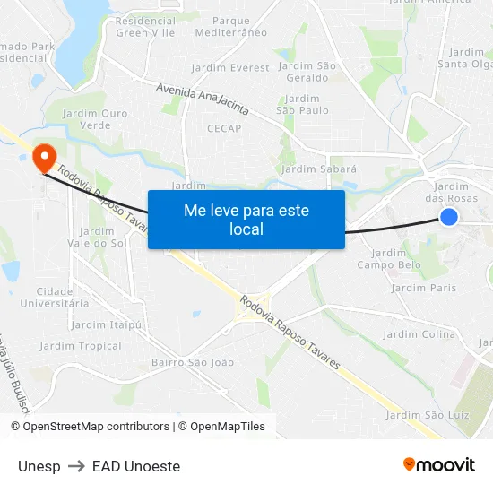 Unesp to EAD Unoeste map