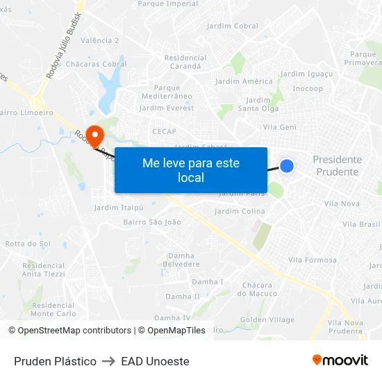 Pruden Plástico to EAD Unoeste map