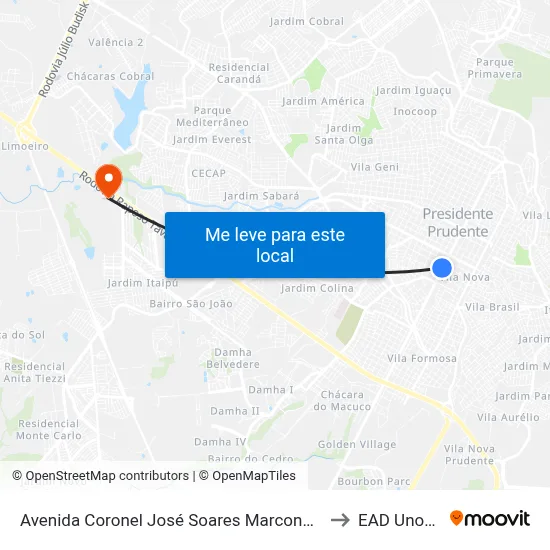 Avenida Coronel José Soares Marcondes, 1786 to EAD Unoeste map