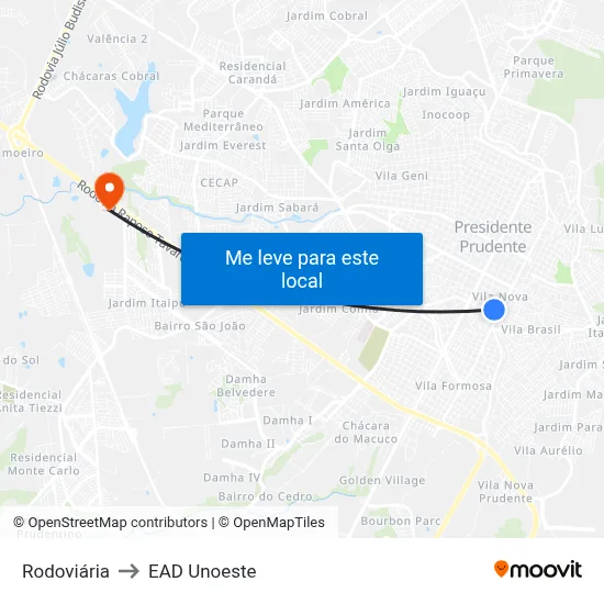 Rodoviária to EAD Unoeste map