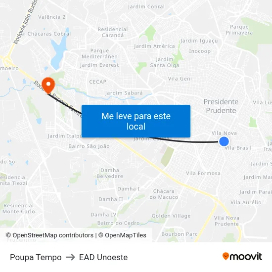 Poupa Tempo to EAD Unoeste map