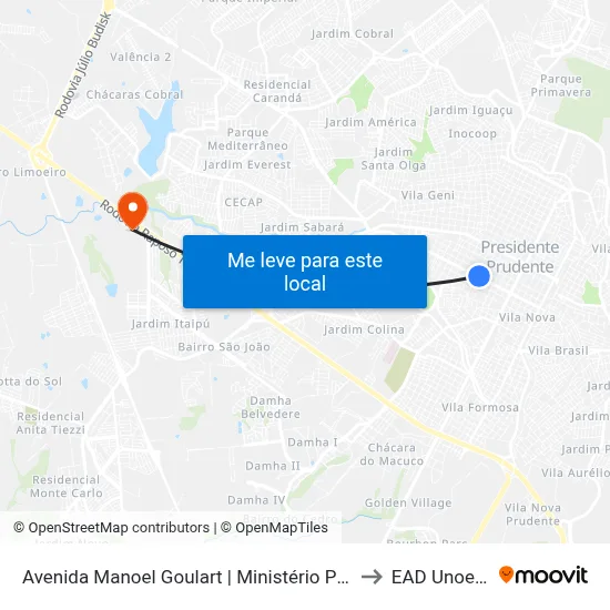 Avenida Manoel Goulart | Ministério Público to EAD Unoeste map