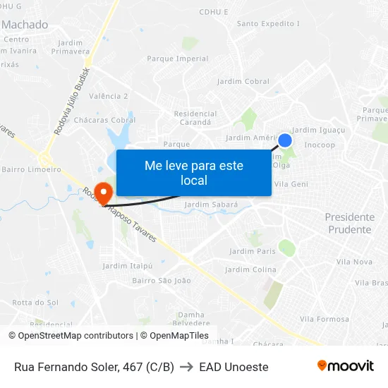 Rua Fernando Soler, 467 (C/B) to EAD Unoeste map